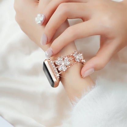 3-Leaf Clover Diamond Watch Band For Apple Watch Ultra 49mm&Watch Ultra 2 49mm / Series 9&8&7 45mm / SE 3&SE 2&6&SE&5&4 44mm / 3&2&1 42mm(Rose Gold) by bashfashion