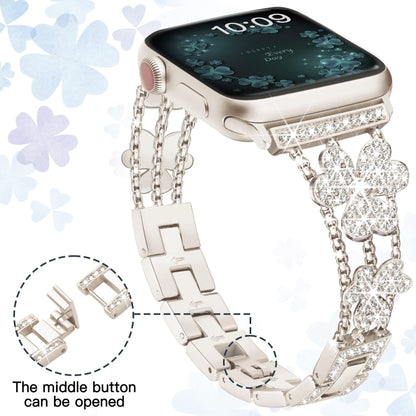 3-Leaf Clover Diamond Watch Band For Apple Watch Ultra 49mm&Watch Ultra 2 49mm / Series 9&8&7 45mm / SE 3&SE 2&6&SE&5&4 44mm / 3&2&1 42mm(Starlight) by bashfashion