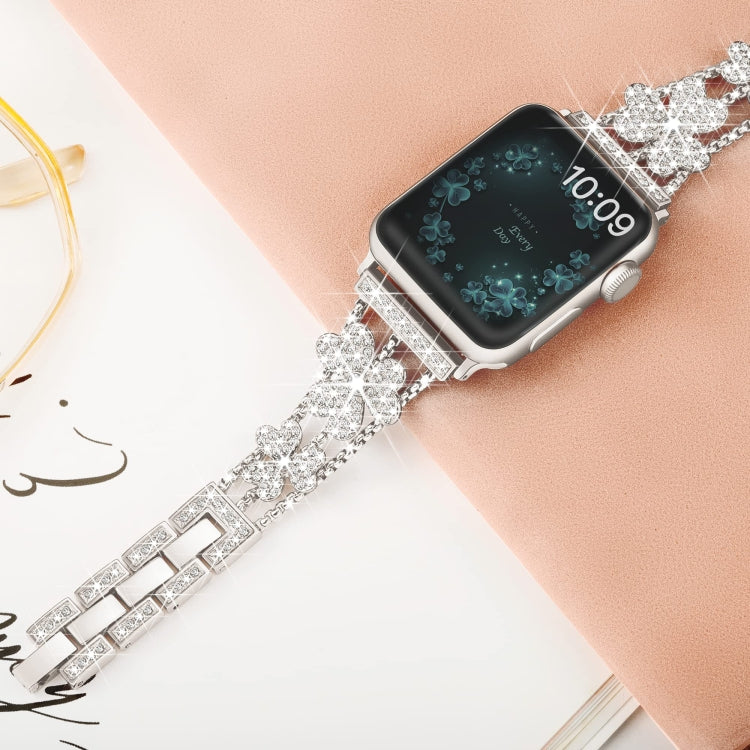 3-Leaf Clover Diamond Watch Band For Apple Watch Ultra 49mm&Watch Ultra 2 49mm / Series 9&8&7 45mm / SE 3&SE 2&6&SE&5&4 44mm / 3&2&1 42mm(Starlight) by bashfashion