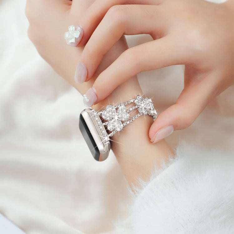 3-Leaf Clover Diamond Watch Band For Apple Watch Ultra 49mm&Watch Ultra 2 49mm / Series 9&8&7 45mm / SE 3&SE 2&6&SE&5&4 44mm / 3&2&1 42mm(Starlight) by bashfashion