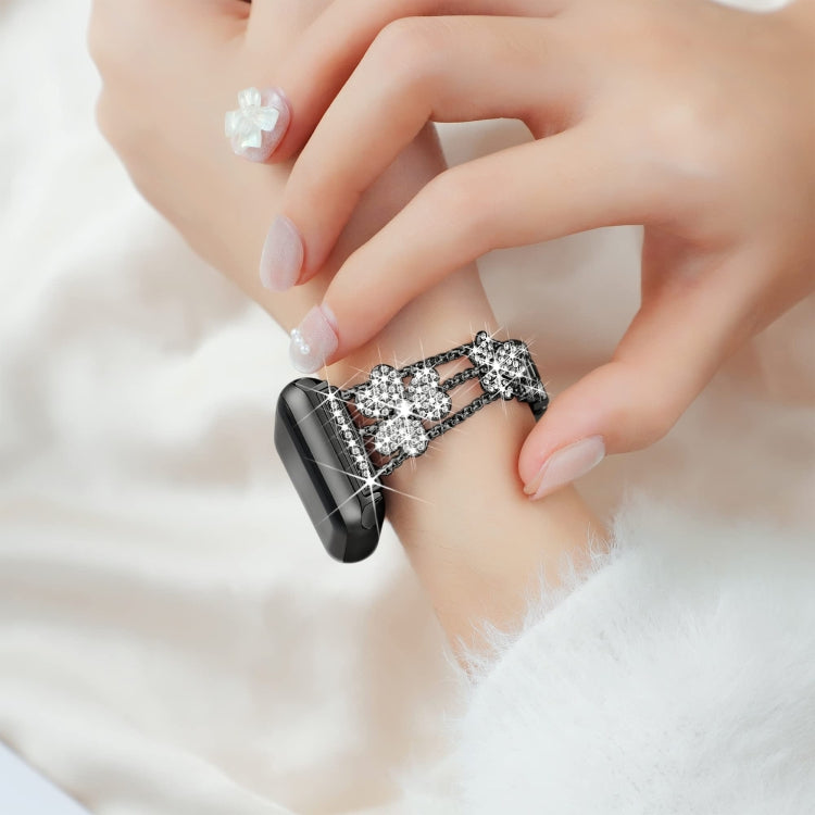 3-Leaf Clover Diamond Watch Band For Apple Watch Series 8&7 41mm / SE 2&6&SE&5&4 40mm / 3&2&1 38mm(Black) by bashfashion