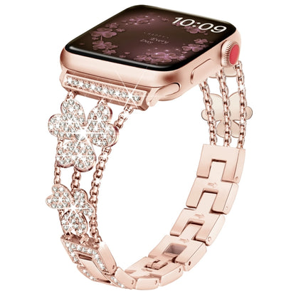 3-Leaf Clover Diamond Watch Band For Apple Watch Series 8&7 41mm / SE 2&6&SE&5&4 40mm / 3&2&1 38mm(Rose Gold) by bashfashion