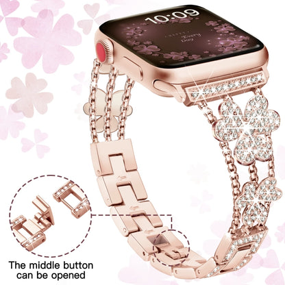 3-Leaf Clover Diamond Watch Band For Apple Watch Series 8&7 41mm / SE 2&6&SE&5&4 40mm / 3&2&1 38mm(Rose Gold) by bashfashion