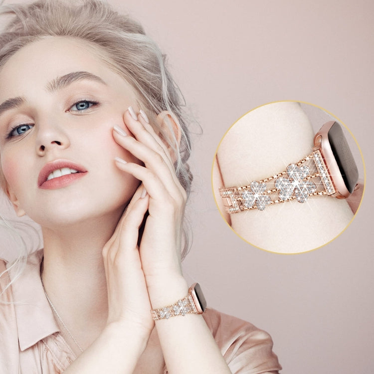 3-Leaf Clover Diamond Watch Band For Apple Watch Series 8&7 41mm / SE 2&6&SE&5&4 40mm / 3&2&1 38mm(Rose Gold) by bashfashion