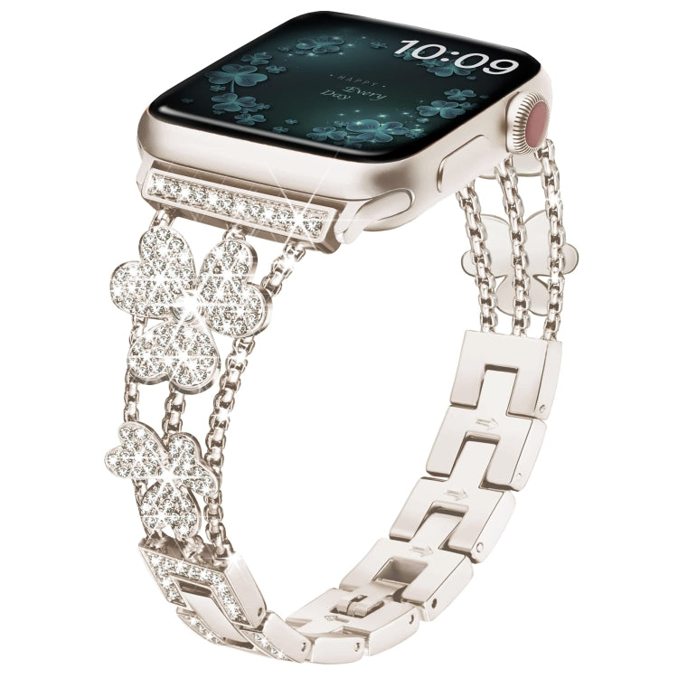 3-Leaf Clover Diamond Watch Band For Apple Watch Series 8&7 41mm / SE 2&6&SE&5&4 40mm / 3&2&1 38mm(Starlight) by bashfashion