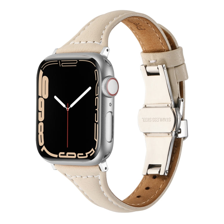 Small Waist Butterfly Buckle Watch Band For Apple Watch Ultra 49mm / Series 8&7 45mm / SE 2&6&SE&5&4 44mm / 3&2&1 42mm(Beige) by bashfashion