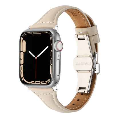 Small Waist Butterfly Buckle Watch Band For Apple Watch Ultra 49mm / Series 8&7 45mm / SE 2&6&SE&5&4 44mm / 3&2&1 42mm(Beige) by bashfashion