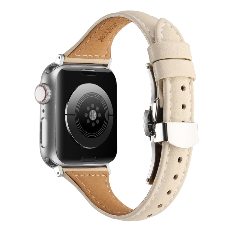 Small Waist Butterfly Buckle Watch Band For Apple Watch Ultra 49mm / Series 8&7 45mm / SE 2&6&SE&5&4 44mm / 3&2&1 42mm(Beige) by bashfashion