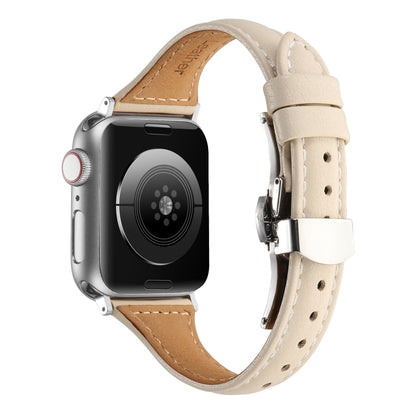 Small Waist Butterfly Buckle Watch Band For Apple Watch Ultra 49mm / Series 8&7 45mm / SE 2&6&SE&5&4 44mm / 3&2&1 42mm(Beige) by bashfashion