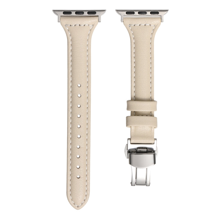 Small Waist Butterfly Buckle Watch Band For Apple Watch Ultra 49mm / Series 8&7 45mm / SE 2&6&SE&5&4 44mm / 3&2&1 42mm(Beige) by bashfashion