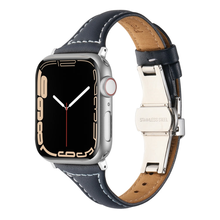 Small Waist Butterfly Buckle Watch Band For Apple Watch Ultra 49mm / Series 8&7 45mm / SE 2&6&SE&5&4 44mm / 3&2&1 42mm(Midnight Blue) by bashfashion