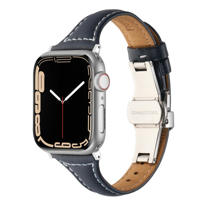 Small Waist Butterfly Buckle Watch Band For Apple Watch Ultra 49mm / Series 8&7 45mm / SE 2&6&SE&5&4 44mm / 3&2&1 42mm(Midnight Blue) by bashfashion