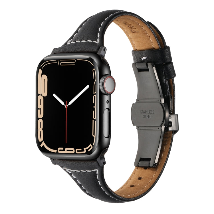 Small Waist Butterfly Buckle Watch Band For Apple Watch Ultra 49mm / Series 8&7 45mm / SE 2&6&SE&5&4 44mm / 3&2&1 42mm(Black) by bashfashion