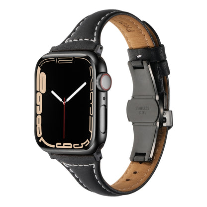 Small Waist Butterfly Buckle Watch Band For Apple Watch Ultra 49mm / Series 8&7 45mm / SE 2&6&SE&5&4 44mm / 3&2&1 42mm(Black) by bashfashion