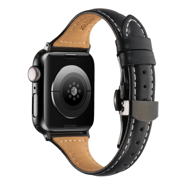 Small Waist Butterfly Buckle Watch Band For Apple Watch Ultra 49mm / Series 8&7 45mm / SE 2&6&SE&5&4 44mm / 3&2&1 42mm(Black) by bashfashion