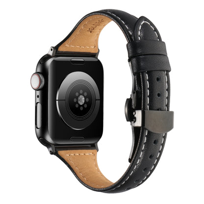 Small Waist Butterfly Buckle Watch Band For Apple Watch Ultra 49mm / Series 8&7 45mm / SE 2&6&SE&5&4 44mm / 3&2&1 42mm(Black) by bashfashion