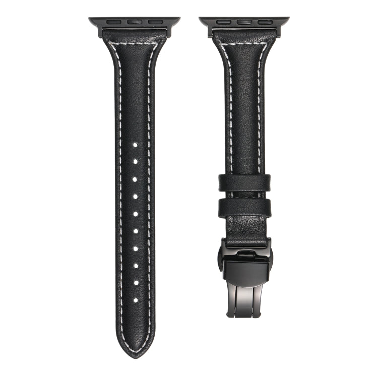 Small Waist Butterfly Buckle Watch Band For Apple Watch Ultra 49mm / Series 8&7 45mm / SE 2&6&SE&5&4 44mm / 3&2&1 42mm(Black) by bashfashion