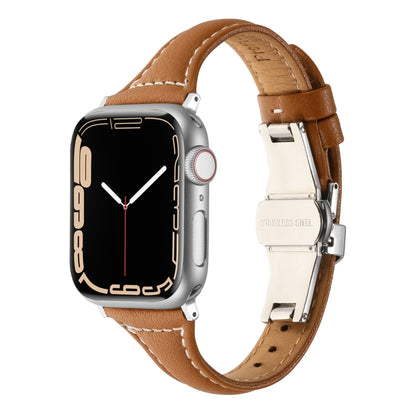 Small Waist Butterfly Buckle Watch Band For Apple Watch Ultra 49mm / Series 8&7 45mm / SE 2&6&SE&5&4 44mm / 3&2&1 42mm(Yellow Brown) by bashfashion