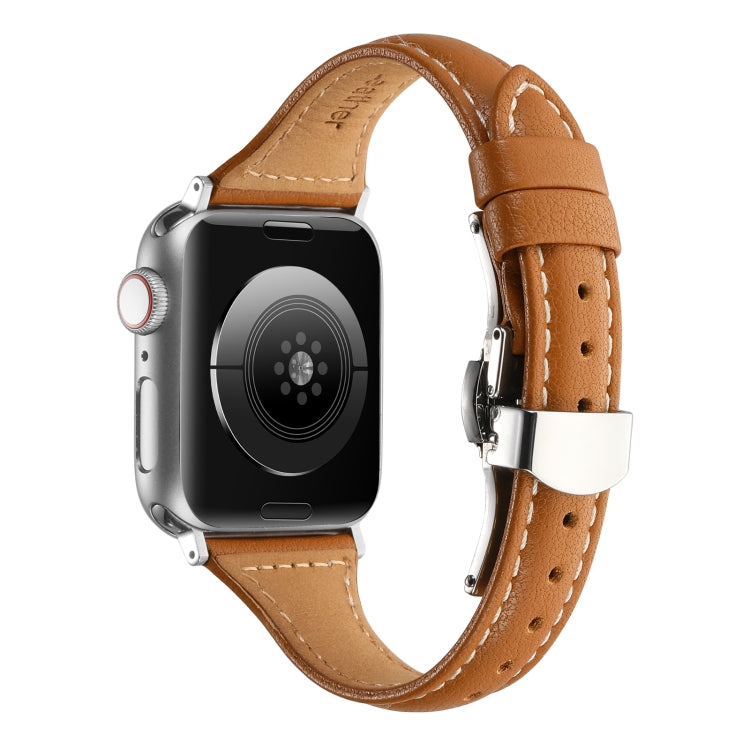 Small Waist Butterfly Buckle Watch Band For Apple Watch Ultra 49mm / Series 8&7 45mm / SE 2&6&SE&5&4 44mm / 3&2&1 42mm(Yellow Brown) by bashfashion