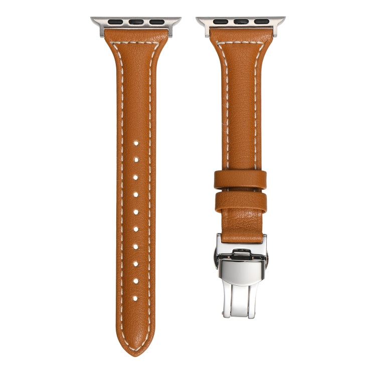 Small Waist Butterfly Buckle Watch Band For Apple Watch Ultra 49mm / Series 8&7 45mm / SE 2&6&SE&5&4 44mm / 3&2&1 42mm(Yellow Brown) by bashfashion