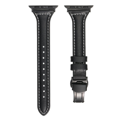 Small Waist Butterfly Buckle Watch Band For Apple Watch Series 8&7 41mm / SE 2&6&SE&5&4 40mm / 3&2&1 38mm(Black) by bashfashion