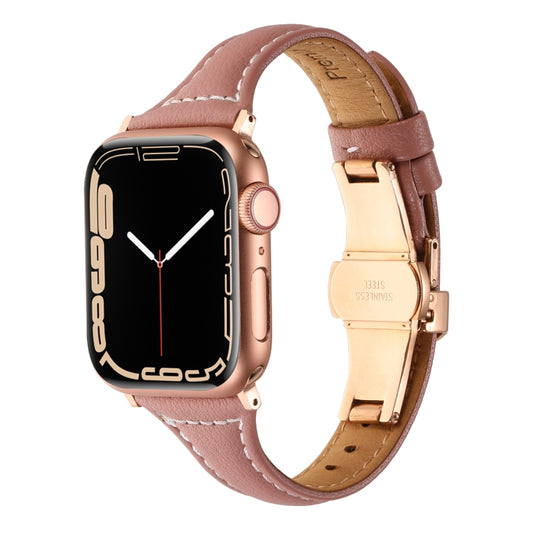Small Waist Butterfly Buckle Watch Band For Apple Watch Series 8&7 41mm / SE 2&6&SE&5&4 40mm / 3&2&1 38mm(Pink) by bashfashion