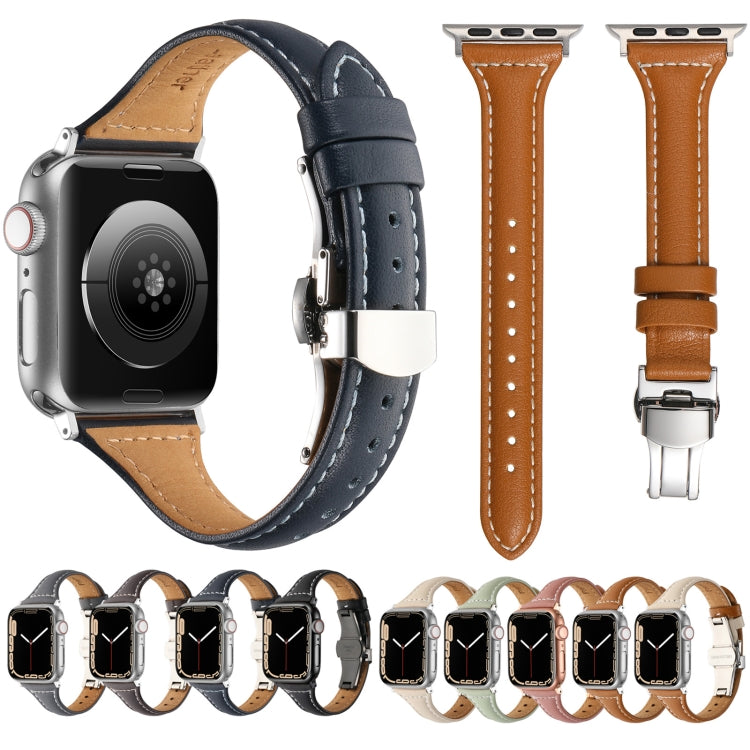 Small Waist Butterfly Buckle Watch Band For Apple Watch Series 8&7 41mm / SE 2&6&SE&5&4 40mm / 3&2&1 38mm(Beige) by bashfashion