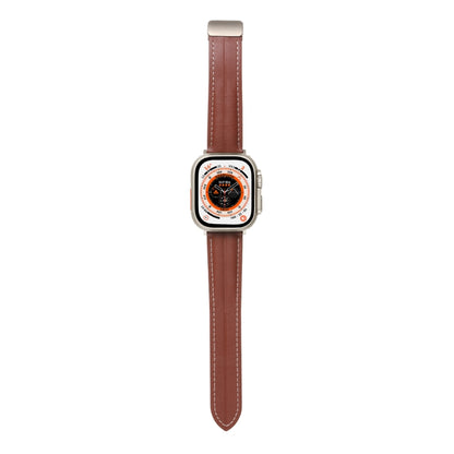 Folding Buckle Grooved Genuine Leather Watch Band For Apple Watch Ultra 49mm / Series 8&7 45mm / SE 2&6&SE&5&4 44mm / 3&2&1 42mm(Brown) by bashfashion