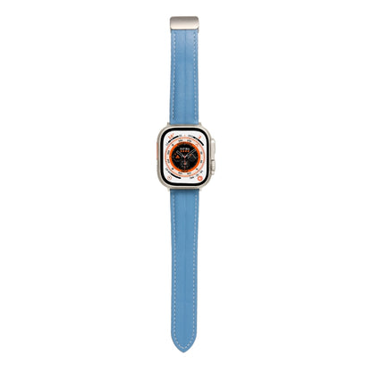 Folding Buckle Grooved Genuine Leather Watch Band For Apple Watch Ultra 49mm / Series 8&7 45mm / SE 2&6&SE&5&4 44mm / 3&2&1 42mm(Blue) by bashfashion