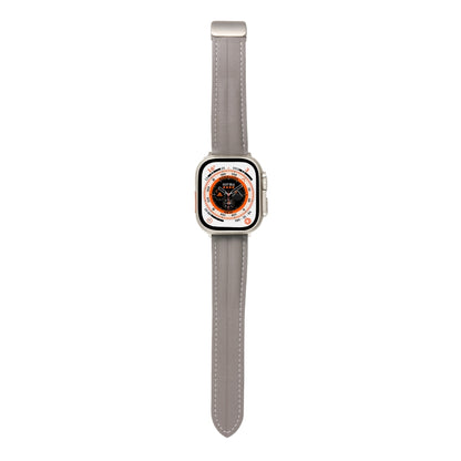 Folding Buckle Grooved Genuine Leather Watch Band For Apple Watch Ultra 49mm / Series 8&7 45mm / SE 2&6&SE&5&4 44mm / 3&2&1 42mm(Grey) by bashfashion
