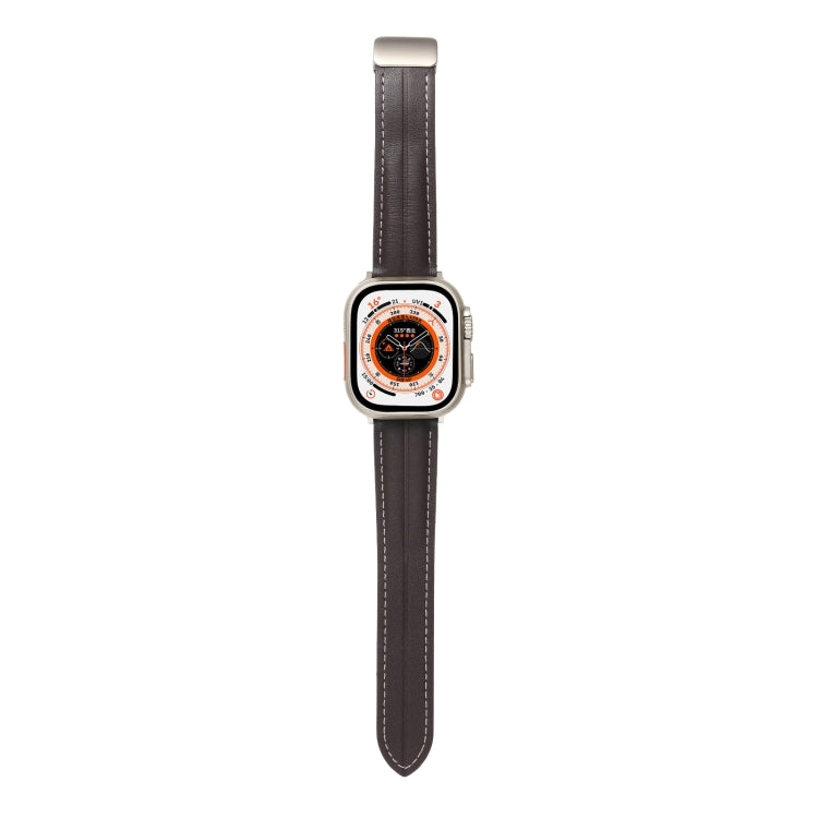 Folding Buckle Grooved Genuine Leather Watch Band For Apple Watch Ultra 49mm / Series 8&7 45mm / SE 2&6&SE&5&4 44mm / 3&2&1 42mm(Coffee) by bashfashion