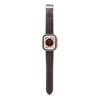 Folding Buckle Grooved Genuine Leather Watch Band For Apple Watch Ultra 49mm / Series 8&7 45mm / SE 2&6&SE&5&4 44mm / 3&2&1 42mm(Coffee) by bashfashion
