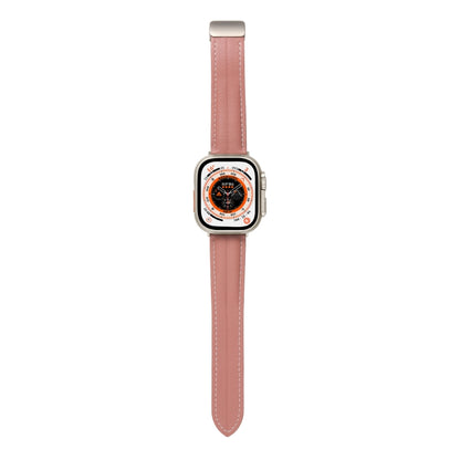 Folding Buckle Grooved Genuine Leather Watch Band For Apple Watch Ultra 49mm / Series 8&7 45mm / SE 2&6&SE&5&4 44mm / 3&2&1 42mm(Dark Pink) by bashfashion