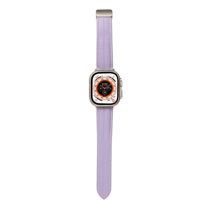 Folding Buckle Grooved Genuine Leather Watch Band For Apple Watch Ultra 49mm / Series 8&7 45mm / SE 2&6&SE&5&4 44mm / 3&2&1 42mm(Purple) by bashfashion