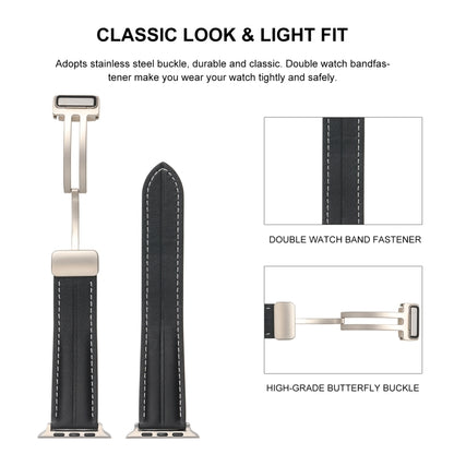 Folding Buckle Grooved Genuine Leather Watch Band For Apple Watch Ultra 49mm / Series 8&7 45mm / SE 2&6&SE&5&4 44mm / 3&2&1 42mm(Brown) by bashfashion