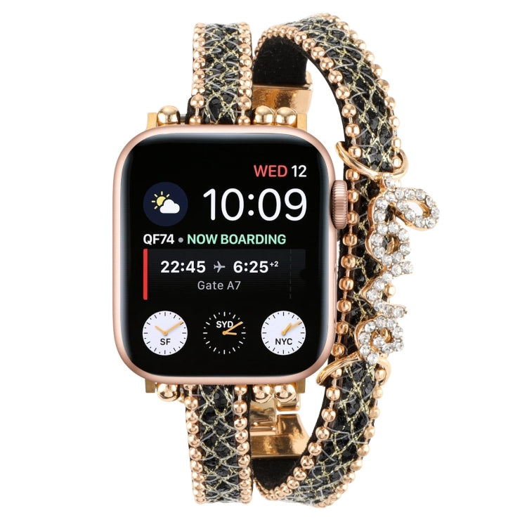 LOVE Leather Chain Watch Band For Apple Watch Ultra 49mm&Watch Ultra 2 49mm / Series 9&8&7 45mm / SE 3&SE 2&6&SE&5&4 44mm / 3&2&1 42mm(Black) by bashfashion