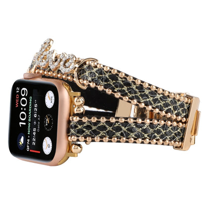 LOVE Leather Chain Watch Band For Apple Watch Ultra 49mm&Watch Ultra 2 49mm / Series 9&8&7 45mm / SE 3&SE 2&6&SE&5&4 44mm / 3&2&1 42mm(Black) by bashfashion