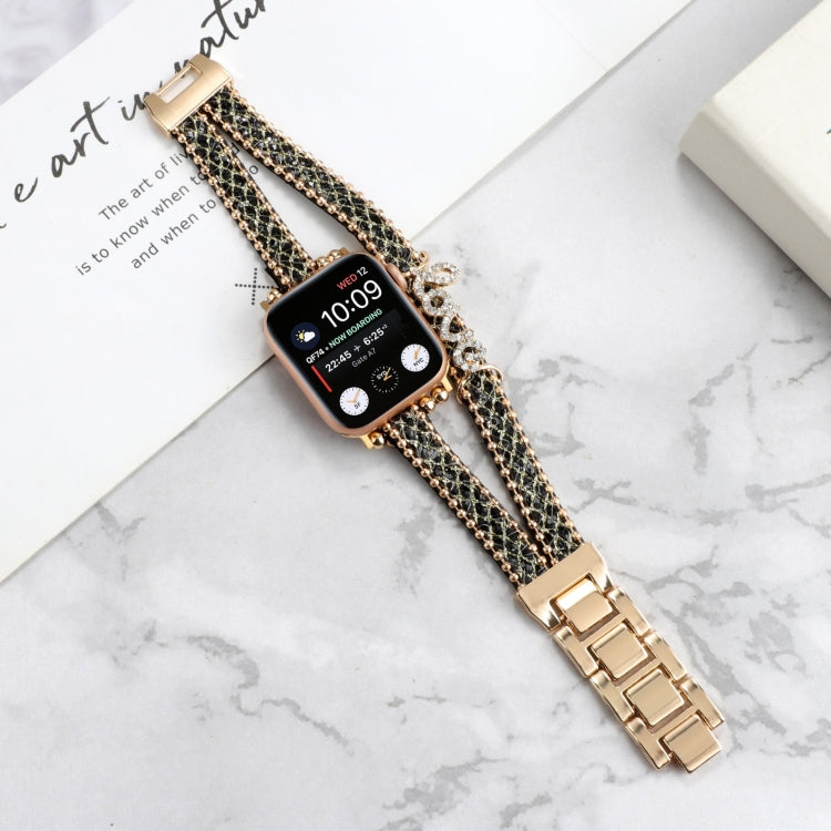 LOVE Leather Chain Watch Band For Apple Watch Ultra 49mm&Watch Ultra 2 49mm / Series 9&8&7 45mm / SE 3&SE 2&6&SE&5&4 44mm / 3&2&1 42mm(Black) by bashfashion
