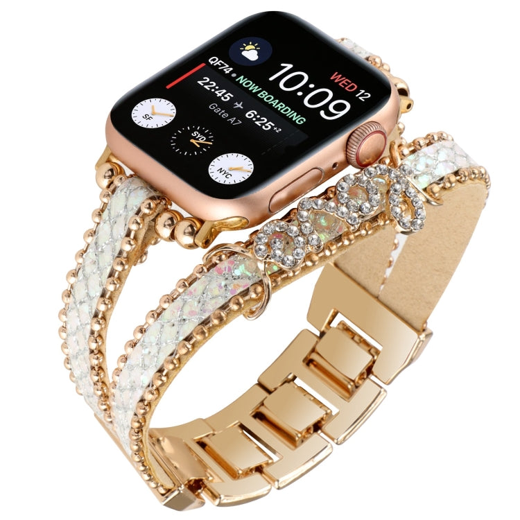 LOVE Leather Chain Watch Band For Apple Watch Ultra 49mm&Watch Ultra 2 49mm / Series 9&8&7 45mm / SE 3&SE 2&6&SE&5&4 44mm / 3&2&1 42mm(White) by bashfashion