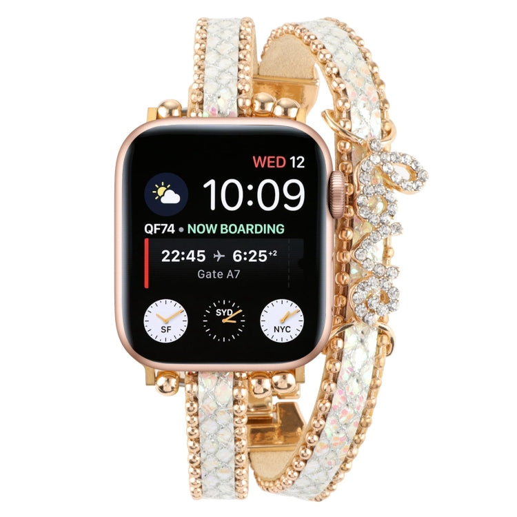 LOVE Leather Chain Watch Band For Apple Watch Ultra 49mm&Watch Ultra 2 49mm / Series 9&8&7 45mm / SE 3&SE 2&6&SE&5&4 44mm / 3&2&1 42mm(White) by bashfashion