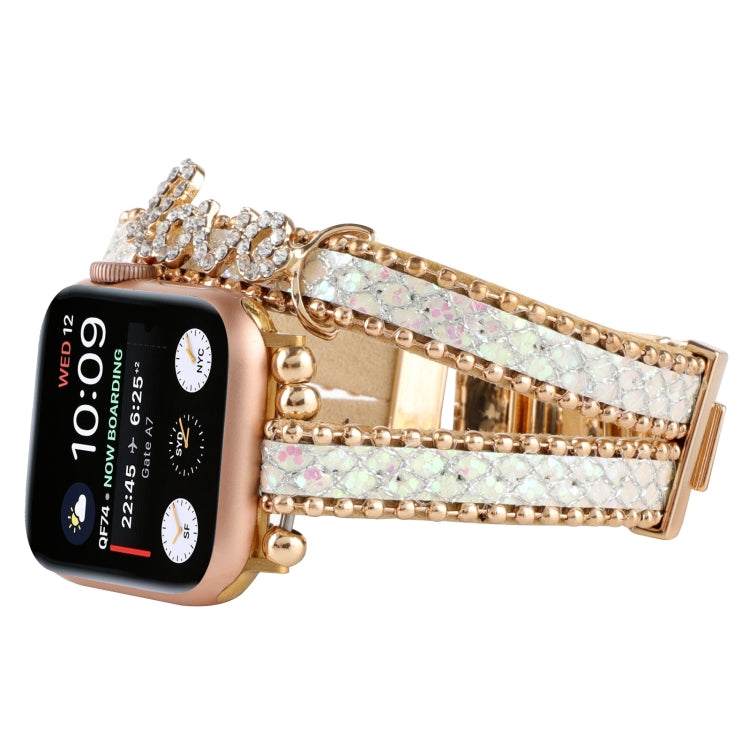 LOVE Leather Chain Watch Band For Apple Watch Ultra 49mm&Watch Ultra 2 49mm / Series 9&8&7 45mm / SE 3&SE 2&6&SE&5&4 44mm / 3&2&1 42mm(White) by bashfashion