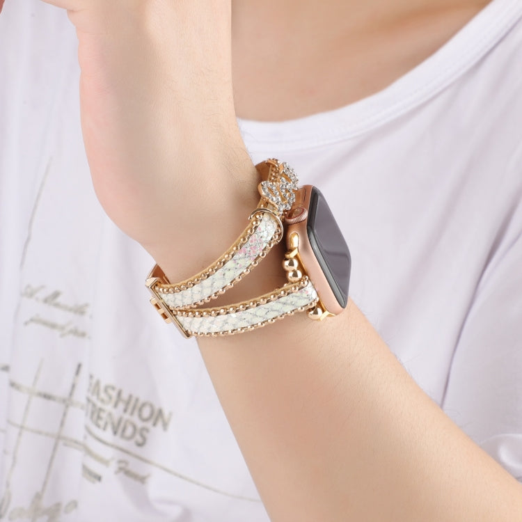 LOVE Leather Chain Watch Band For Apple Watch Ultra 49mm&Watch Ultra 2 49mm / Series 9&8&7 45mm / SE 3&SE 2&6&SE&5&4 44mm / 3&2&1 42mm(White) by bashfashion