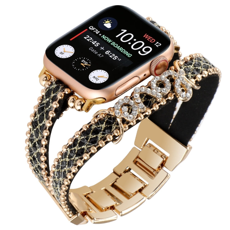 LOVE Leather Chain Watch Band For Apple Watch Series 9&8&7 41mm / SE 3&SE 2&6&SE&5&4 40mm / 3&2&1 38mm(Black) by bashfashion