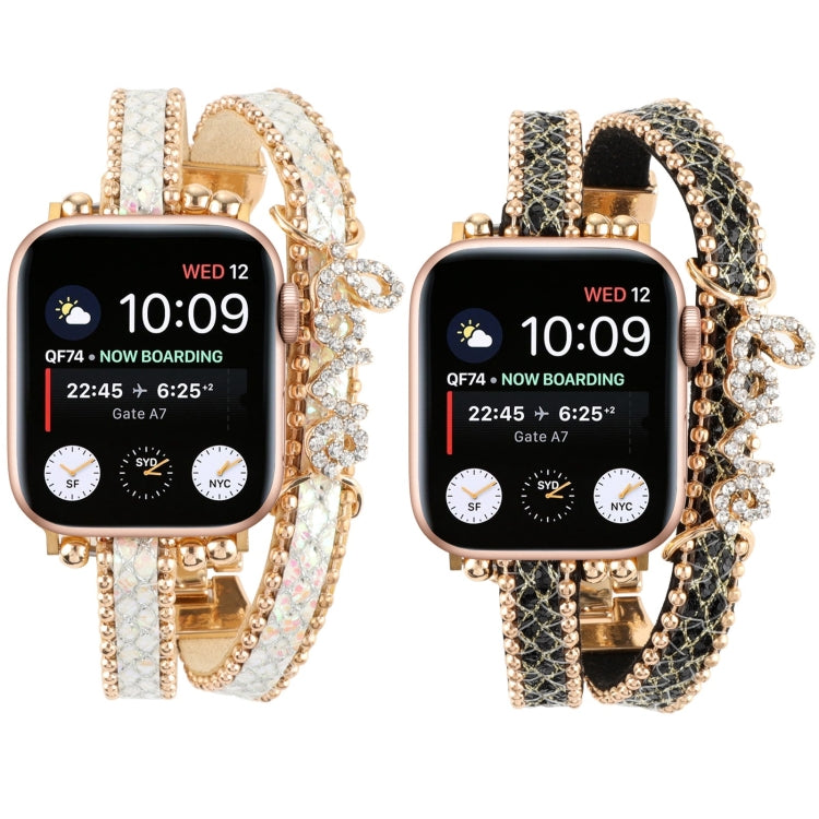 LOVE Leather Chain Watch Band For Apple Watch Series 9&8&7 41mm / SE 3&SE 2&6&SE&5&4 40mm / 3&2&1 38mm(Black) by bashfashion
