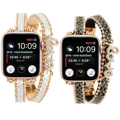 LOVE Leather Chain Watch Band For Apple Watch Series 9&8&7 41mm / SE 3&SE 2&6&SE&5&4 40mm / 3&2&1 38mm(Black) by bashfashion