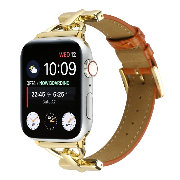 D-Buckle Cocodile Genuine Leather Watch Band For Apple Watch Ultra 49mm&Watch Ultra 2 49mm / Series 9&8&7 45mm / SE 3&SE 2&6&SE&5&4 44mm / 3&2&1 42mm(Brown) by bashfashion