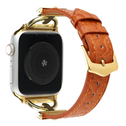 D-Buckle Cocodile Genuine Leather Watch Band For Apple Watch Ultra 49mm&Watch Ultra 2 49mm / Series 9&8&7 45mm / SE 3&SE 2&6&SE&5&4 44mm / 3&2&1 42mm(Brown) by bashfashion