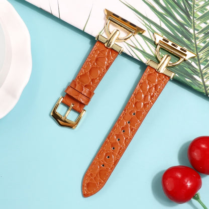 D-Buckle Cocodile Genuine Leather Watch Band For Apple Watch Ultra 49mm&Watch Ultra 2 49mm / Series 9&8&7 45mm / SE 3&SE 2&6&SE&5&4 44mm / 3&2&1 42mm(Brown) by bashfashion