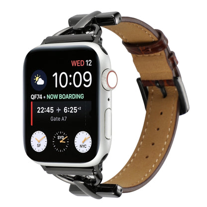D-Buckle Cocodile Genuine Leather Watch Band For Apple Watch Ultra 49mm&Watch Ultra 2 49mm / Series 9&8&7 45mm / SE 3&SE 2&6&SE&5&4 44mm / 3&2&1 42mm(Coffee) by bashfashion
