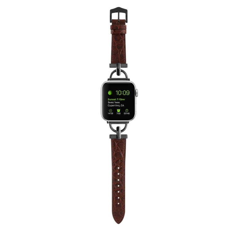 D-Buckle Cocodile Genuine Leather Watch Band For Apple Watch Ultra 49mm&Watch Ultra 2 49mm / Series 9&8&7 45mm / SE 3&SE 2&6&SE&5&4 44mm / 3&2&1 42mm(Coffee) by bashfashion